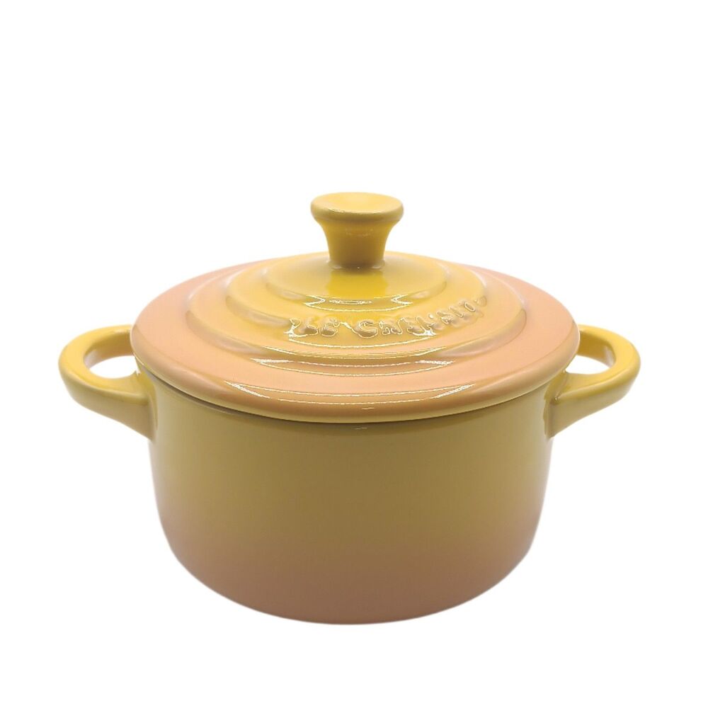 Le Creuset Mini Round Cocotte With Lid 8 oz Yellow Stoneware Desserts Soup New